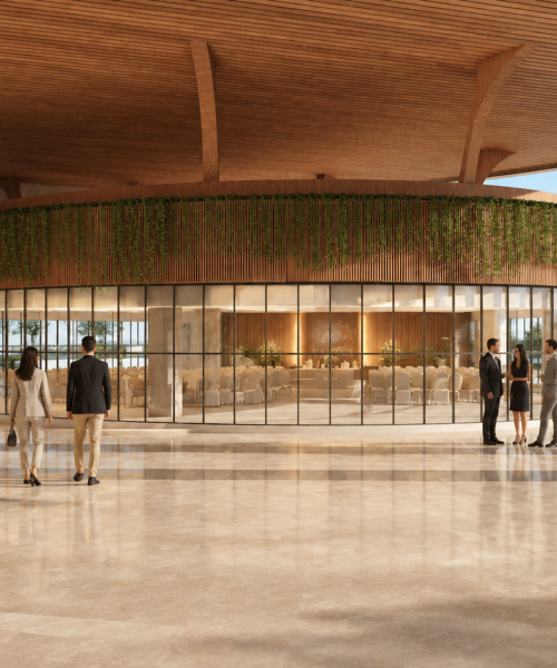 structural engineering of a convention hall interior view